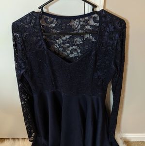 Never Worn Navy Blue Lace Sleeve Dress Zip Up